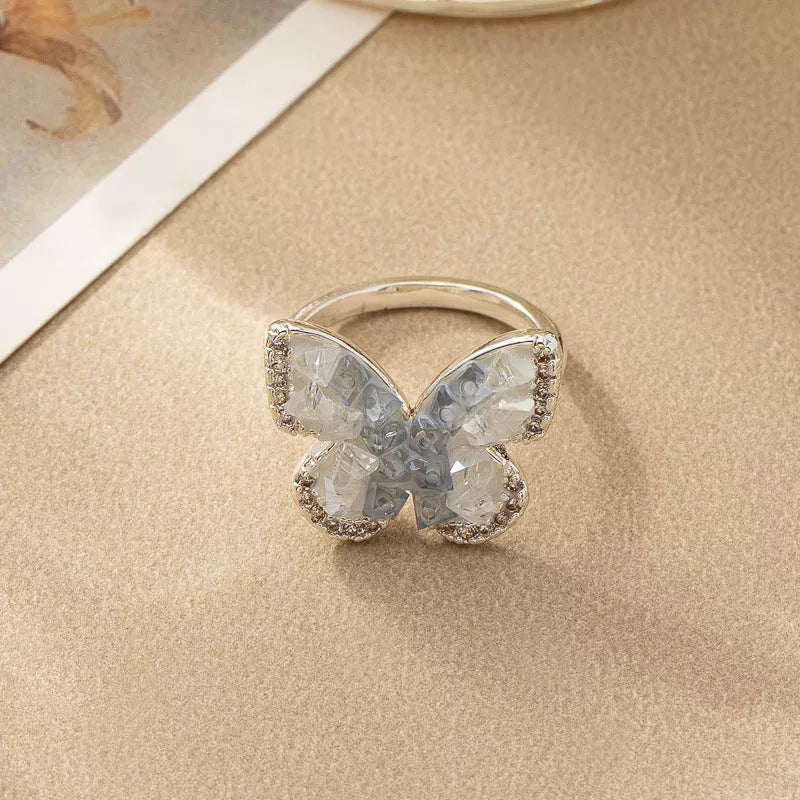 Blue Crystal Butterfly Necklace Set with gradient alloy accents and snake bones chain