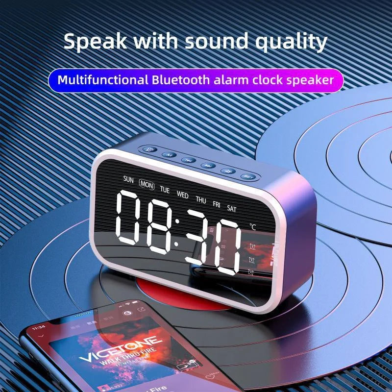 Desktop Alarm Clock with Bluetooth Wireless Audio in black, pink, and white