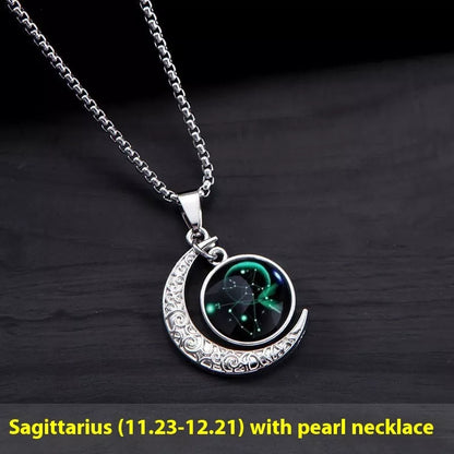 12 Constellation Glowing Necklace with luminous stone pendant and titanium steel chain