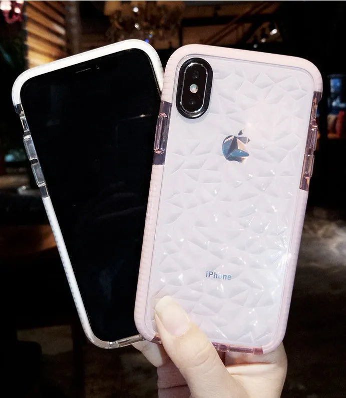 TPU iPhone case with striped back cover design in pink with white edge colour option