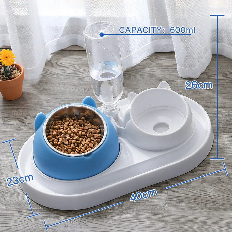Stainless steel pet bowl with 15° tilt for cervical spine health, available in multiple colors