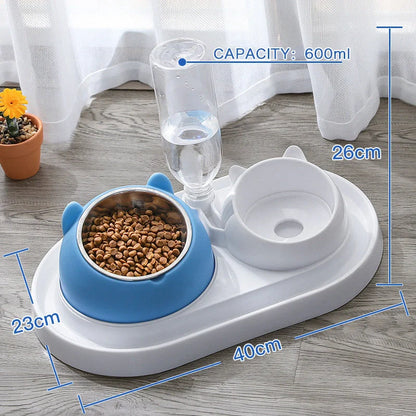 Stainless steel pet bowl with 15° tilt for cervical spine health, available in multiple colors