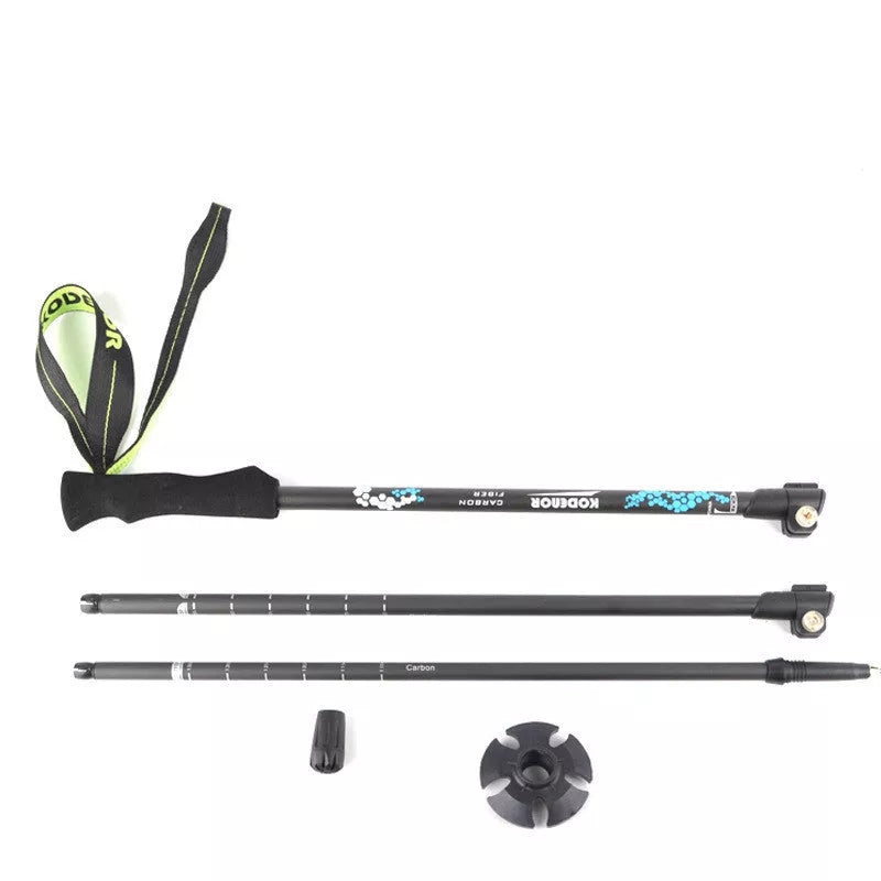 Carbon fiber telescopic trekking pole with outer lock, adjustable length for hiking