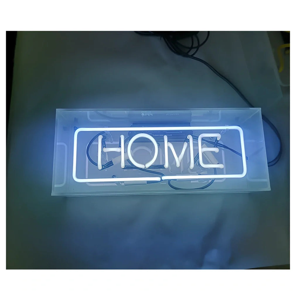 Custom neon sign light box with acrylic shell and manually bent tubes in multiple colour options