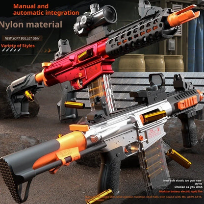 AMT ARP9 red soft bullet gun with vertical grip and red dot sight attached, 63cm length