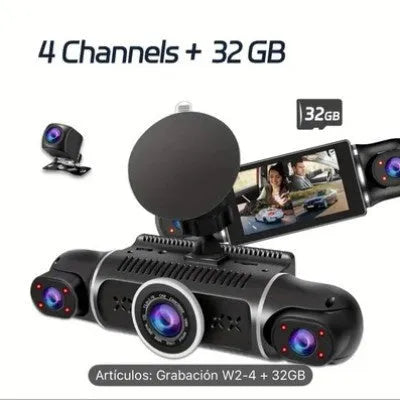 Dual-lens HD driving recorder with 3.5-inch screen showing vehicle footage