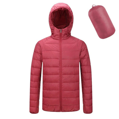 Men's lightweight hooded jacket in various solid colors with zipper closure and stylish design