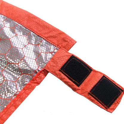 Orange outdoor sleeping bag with silver-coated nylon fabric for heat reflection during camping