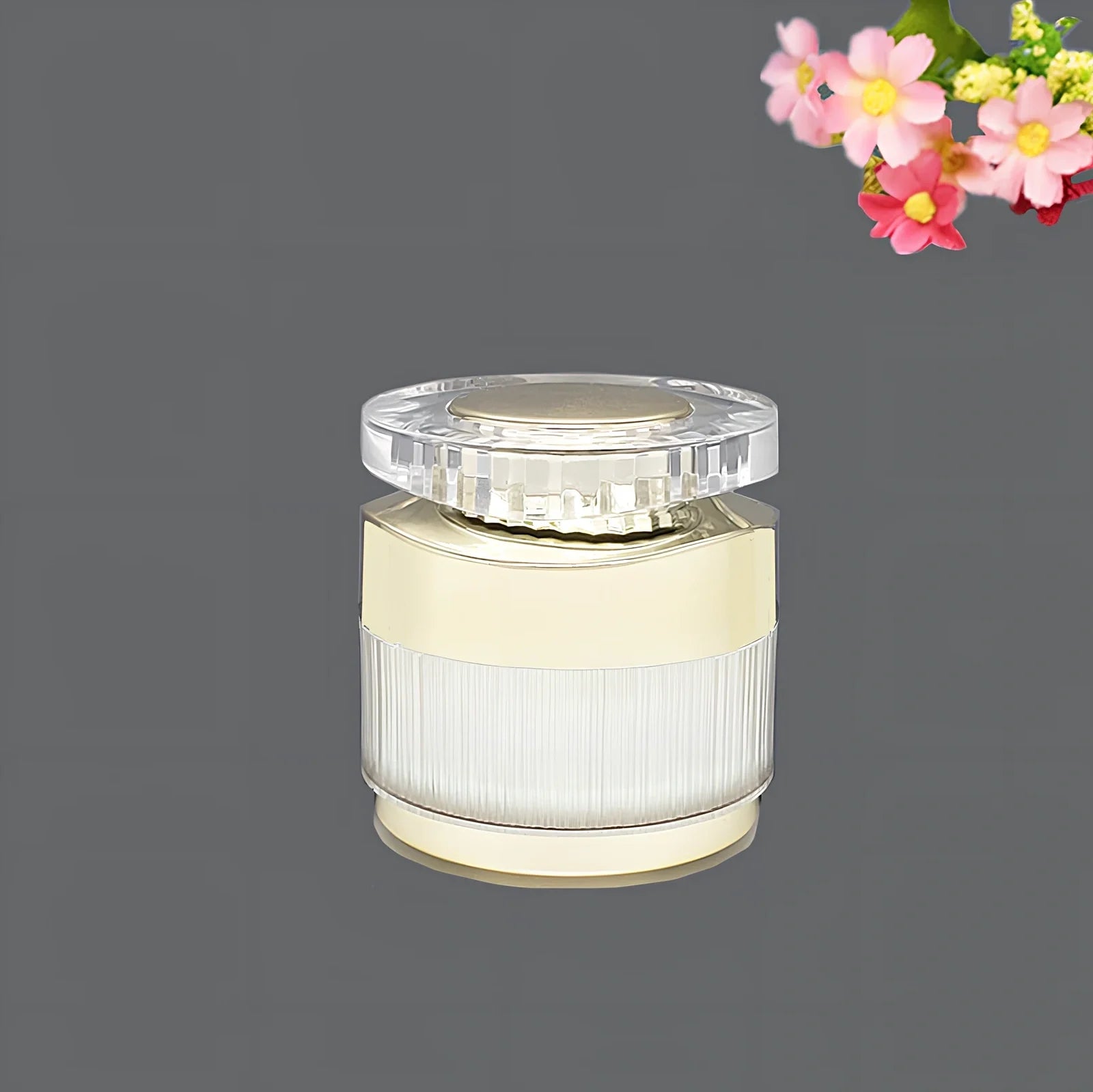 Acrylic cosmetics bottles in champagne gold and brushed white with vacuum sealing, various sizes from 5g to 120ml