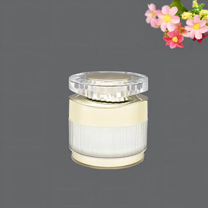 Acrylic cosmetics bottles in champagne gold and brushed white with vacuum sealing, various sizes from 5g to 120ml