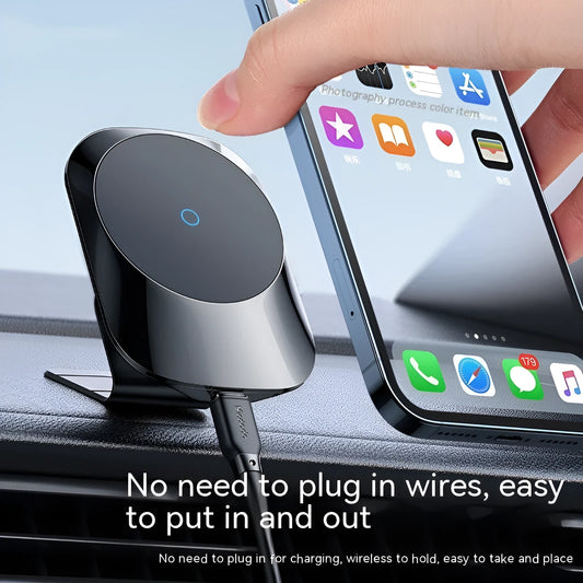 Magnetic car wireless charger with air vent clip and dashboard mount in black or white