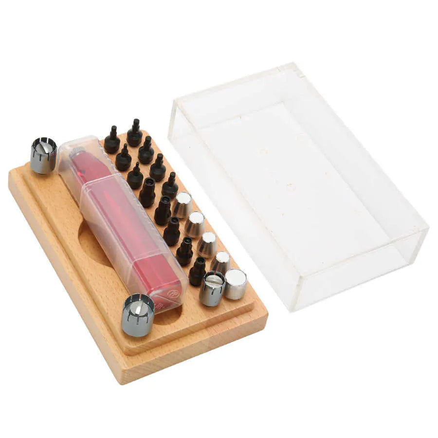 20-piece steel watch repair tool set with barrel-opening tools for clock maintenance