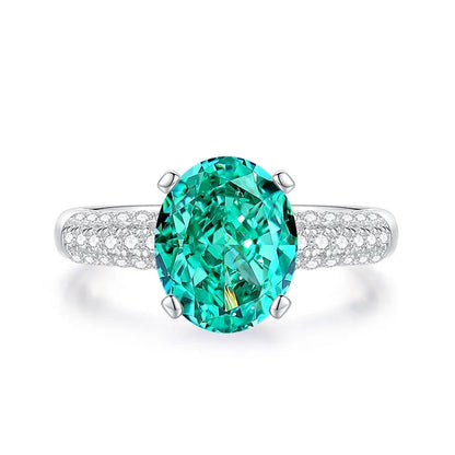S925 silver emerald ring with palaibahao inlaid high carbon diamond, geometric design with elliptical elements