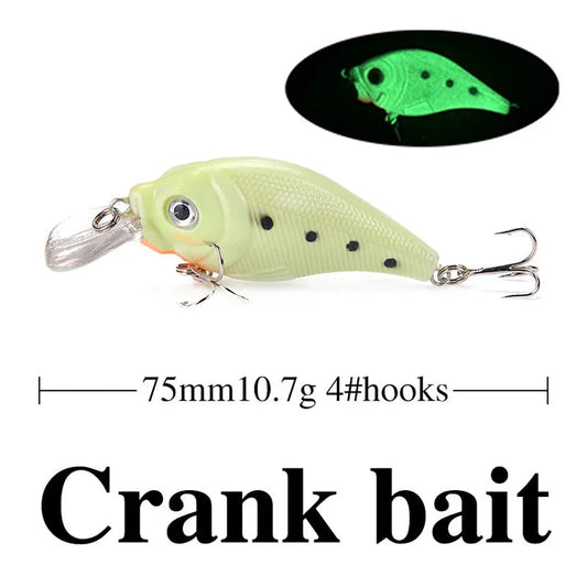 3D fluorescent simulation submerged luminous hard bait fishing gear set with five realistic fish lures in suit colours