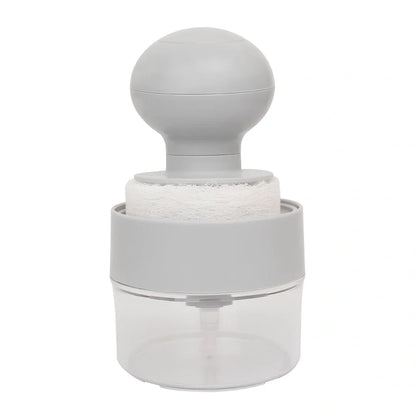 Refillable soap dispenser cleaning brush with silicone bristles and ergonomic handle for pots and pans