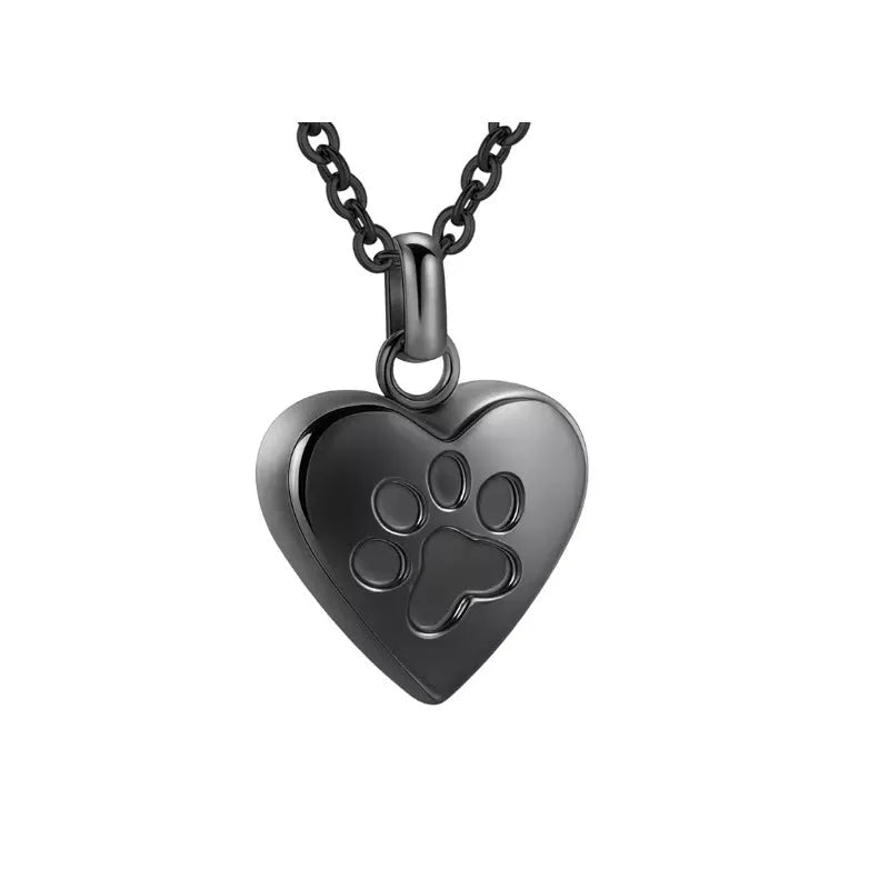Simple Love paw print heart-shaped titanium steel cinerary necklace openable for keepsakes in five colours