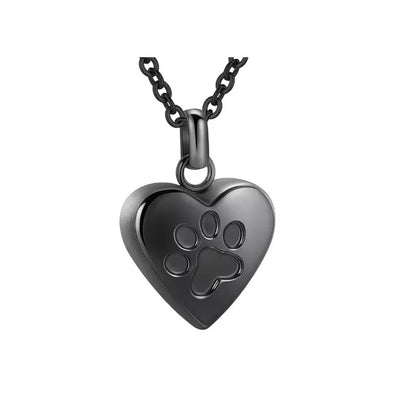 Simple Love paw print heart-shaped titanium steel cinerary necklace openable for keepsakes in five colours