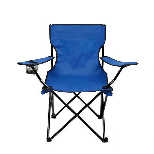 Outdoor fishing chair with adjustable backrest showing steel frame and Oxford cloth seating in navy colour