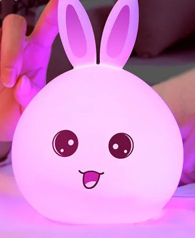 Cute rabbit silicone night light with touch sensor, seven colour LED lights, USB rechargeable, 120 x 108 x 163mm
