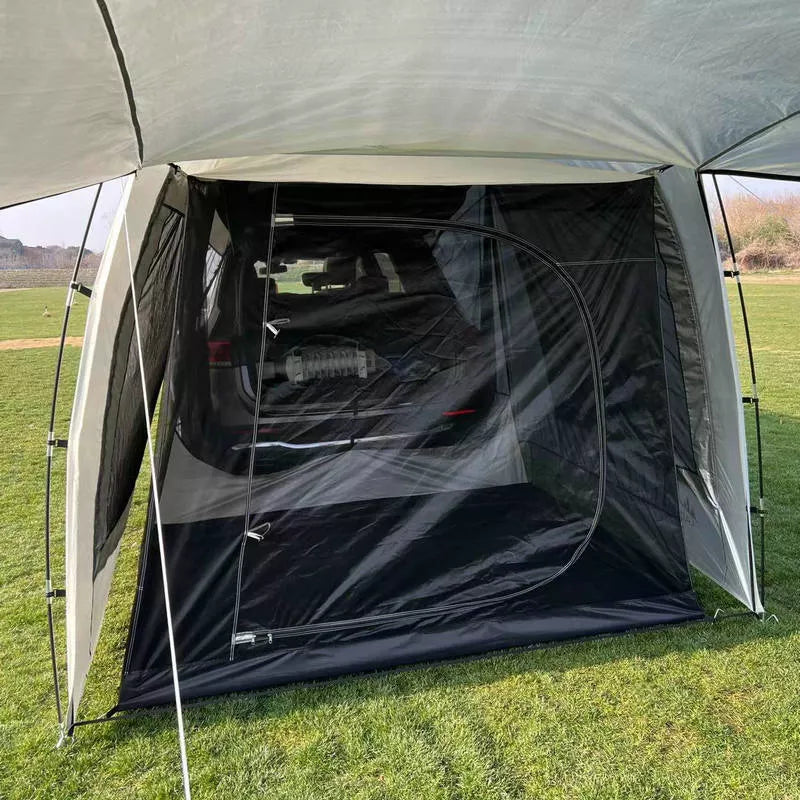 Outdoor car tail extension tent with rain-proof sunshade for camping and barbecues