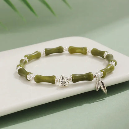Green Aventurine bamboo pattern bracelet with strawberry quartz and jade beads, electroplated women's jewellery