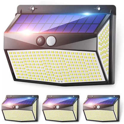468 LED solar wall light with separate solar panel, IP65 waterproof, cold white, for outdoor courtyard and garden walls.