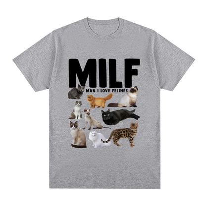 Geometric pattern cat lover graphic on a short sleeve cotton T-shirt, shown in multiple colours.