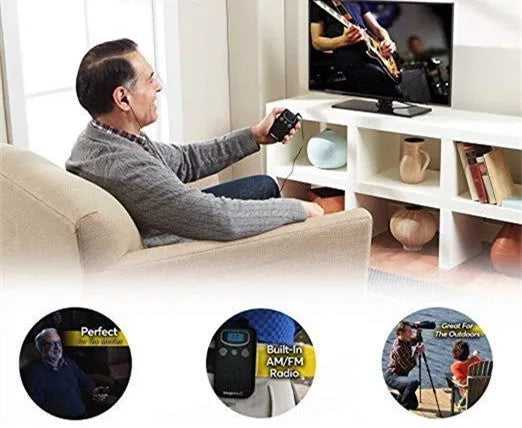 Brilliant coloured digital hearing aid amplifier with handheld FM radio-style design