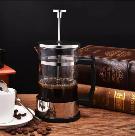 Compact coffee maker with glass and stainless steel, 10x8x17cm, 350ml capacity