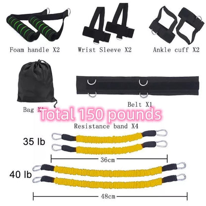 Drawstring elastic resistance band set in multiple colors for fitness training