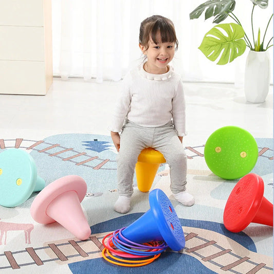 Children's balance training toy with bright colors and tactile dots for sensory development