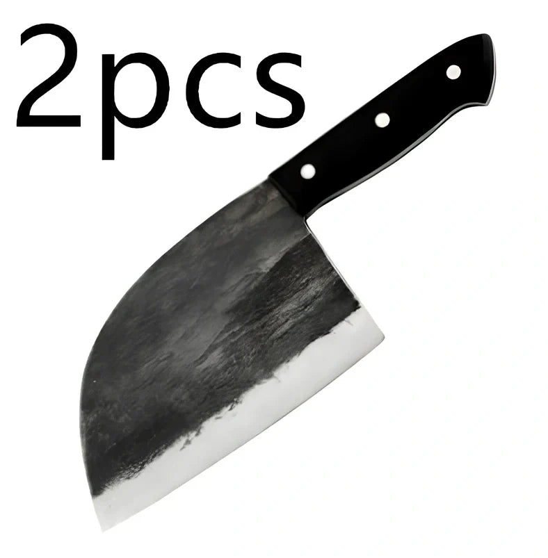 Hand-forged chopping knife with 17cm stainless steel blade and wooden handle