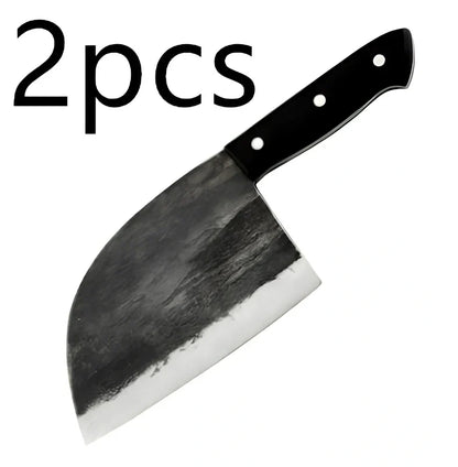 Hand-forged chopping knife with 17cm stainless steel blade and wooden handle