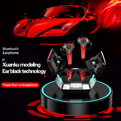 E-sports wireless in-ear Bluetooth headset with digital display, breathing light, PC ABS body, silver red yellow or white