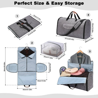 Dark blue folding duffel bag with carrying handles, shown open to display main compartment.