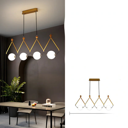 Multi-head LED pendant lamp with glass shades in black or gold, measuring 45-120cm diameter