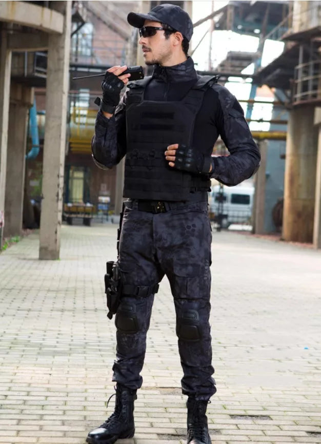 Men's adjustable molle tactical vest in khaki and army green, made from durable oxford material.