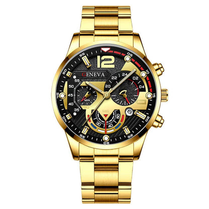 Men's stainless steel watch and coordinating bracelet set in various color options