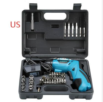 Blue 4.8V electric screwdriver with rotating handle and battery indicator light