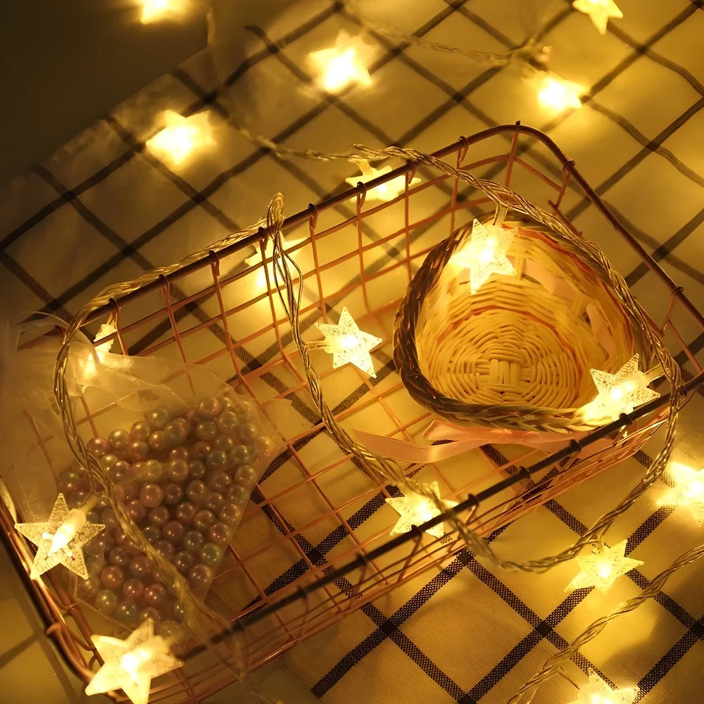 LED five-pointed star string lights with copper wiring in multiple colour options and length configurations