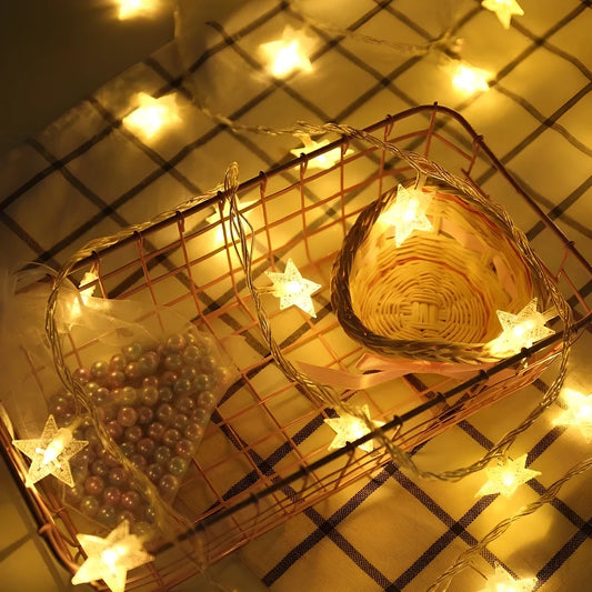 LED five-pointed star string lights with copper wiring in multiple colour options and length configurations