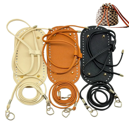 Women's waterproof dumpling bag set in apricot, black, and brown, featuring bottom plate, pull-belt, and shoulder strap