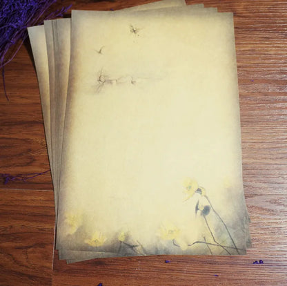 Kraft paper stationery set with 8 sheets, 265x188mm pure wood pulp paper in Lotus or Mountain designs