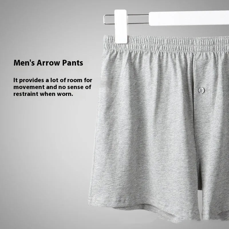 Men's cotton boxer shorts in black colour showing loose fit and high waist design