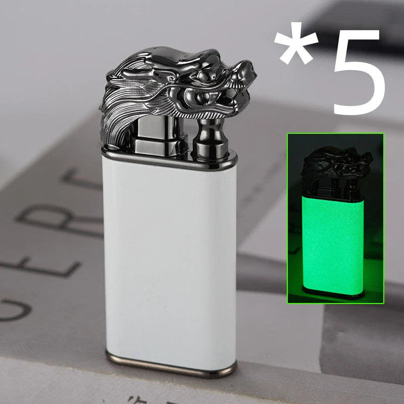 Innovative dragon and dolphin lighters with dual-flame design, made of premium metal and featuring intricately crafted mythical creature motifs.