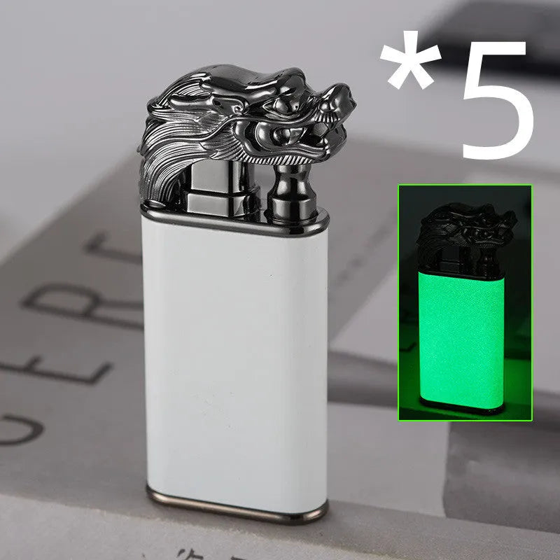 Metal dragon dolphin design double flame windproof lighter with blue jet fire