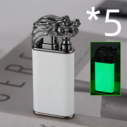 Metal dragon dolphin design double flame windproof lighter with blue jet fire