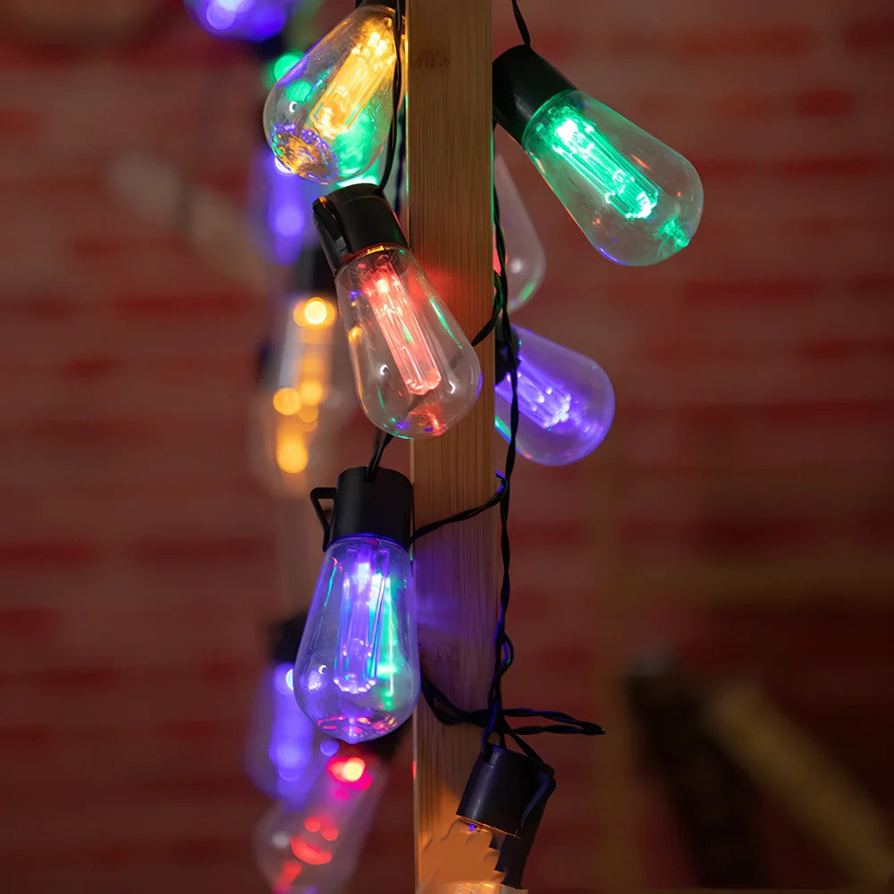 Solar water drop bulb lantern with LED lights in garden setting showing weather-resistant construction