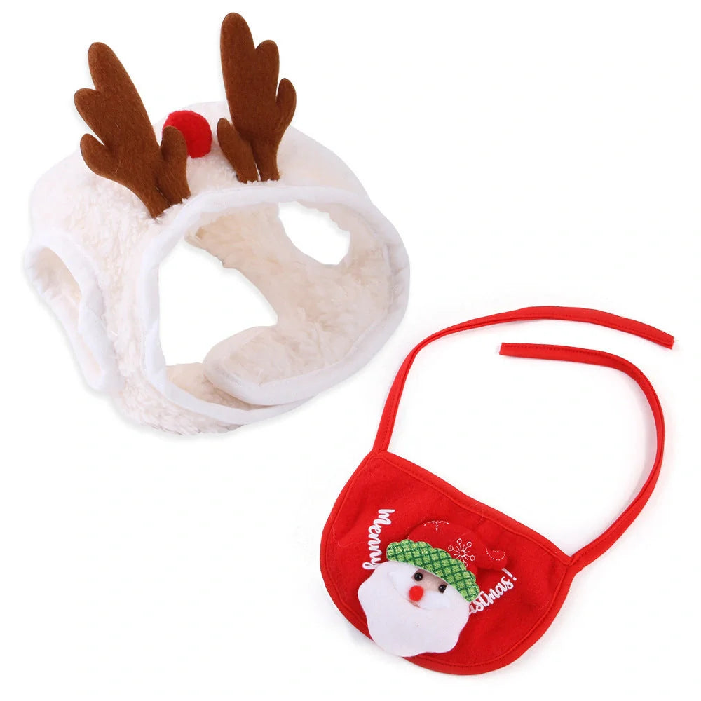 Christmas pet costume with velvet material and elastic antlers for winter warmth