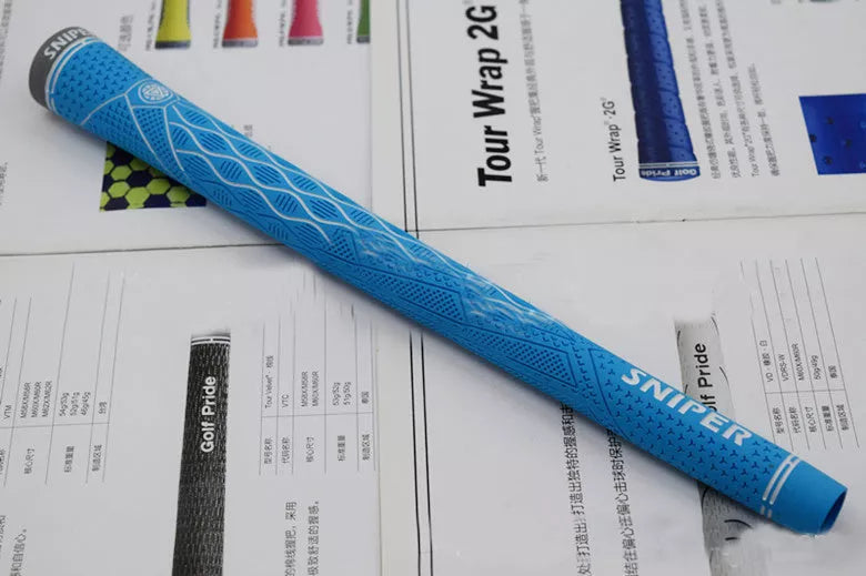 Female golf club grips in various colors made from natural rubber for durability and comfort